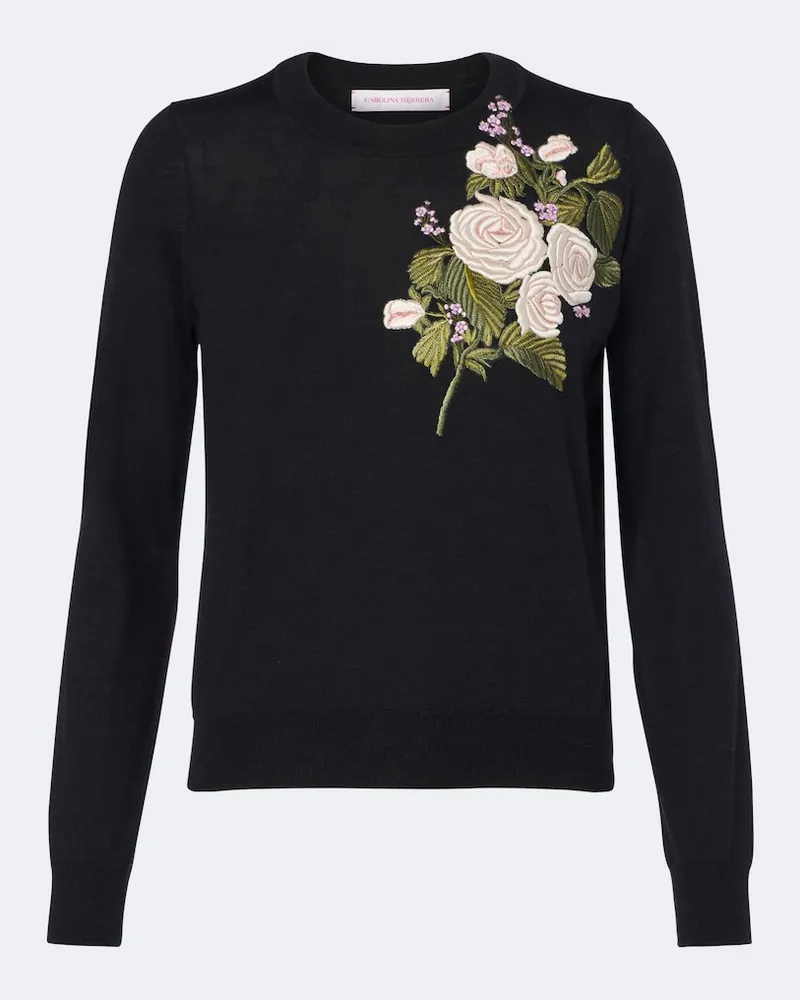 Carolina Herrera New York Bestickter Pullover aus Wolle Schwarz