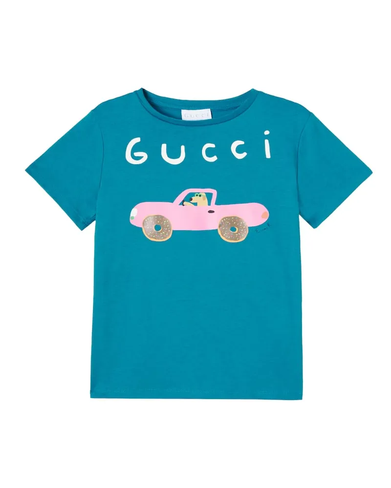 Gucci X Euan Roberts T-Shirt aus Baumwolle Blau
