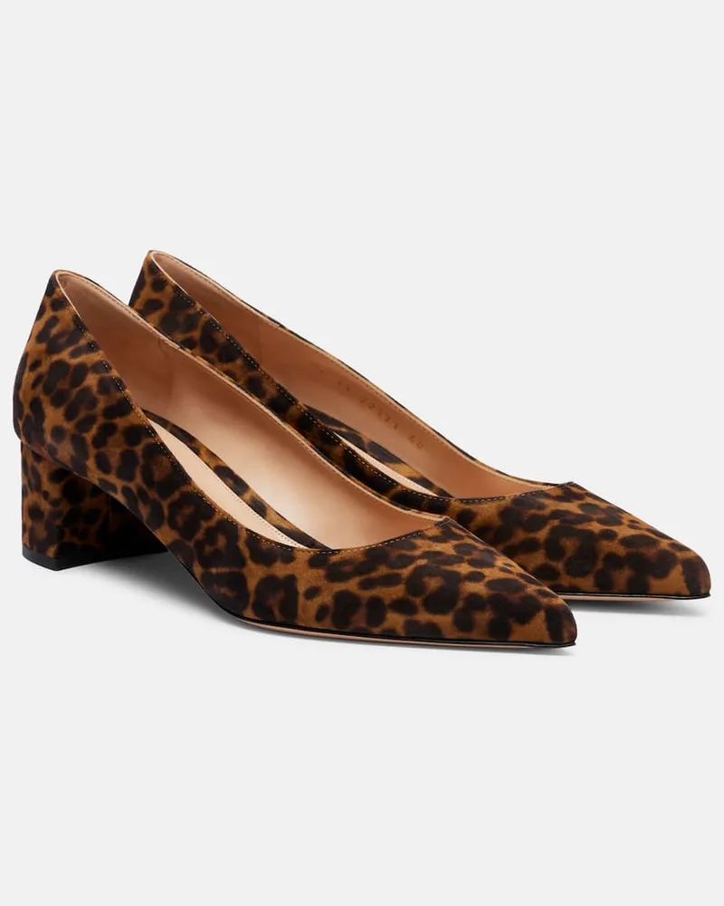 Gianvito Rossi Bedruckte Pumps Piper 45 aus Veloursleder Braun