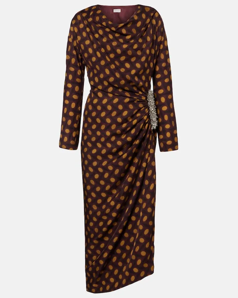 Dries van Noten Midikleid Didi mit Kristallen Burgund