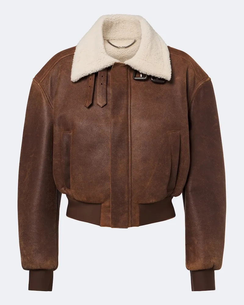Gucci Blouson aus Leder mit Shearling Braun
