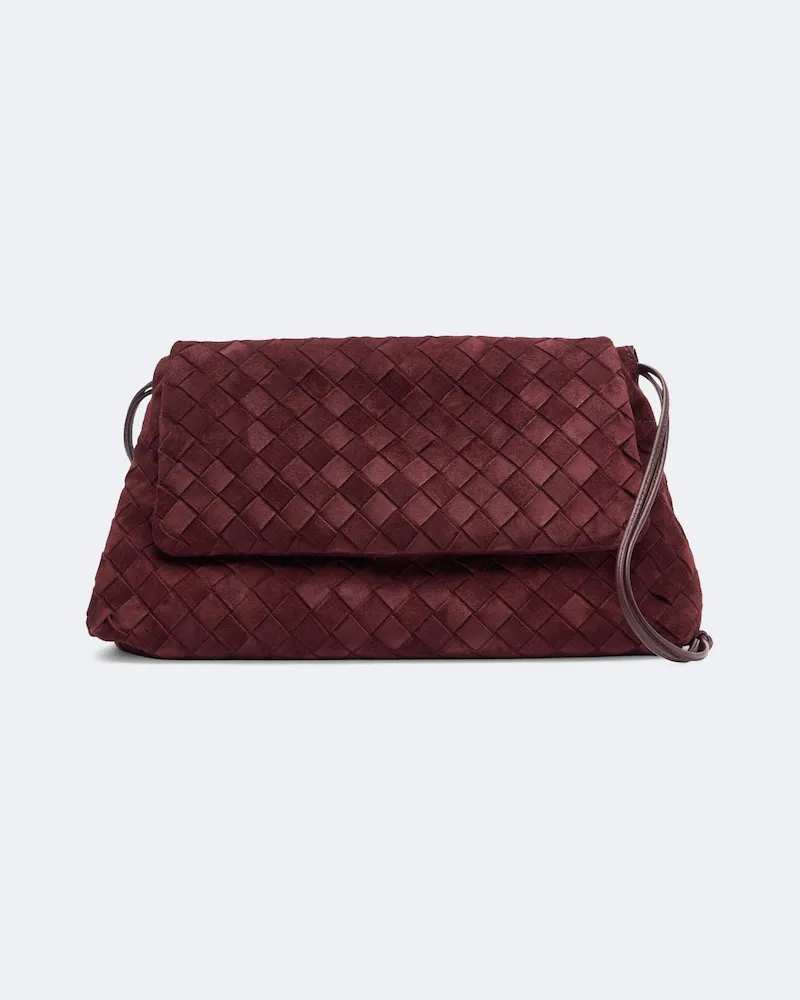 Bottega Veneta Schultertasche Giorno aus Veloursleder Burgunderrot