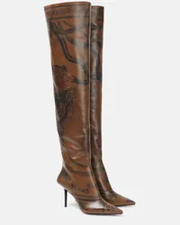 Jimmy Choo X Jean Paul Gaultier Overknee-Stiefel Tattoo aus Leder Braun