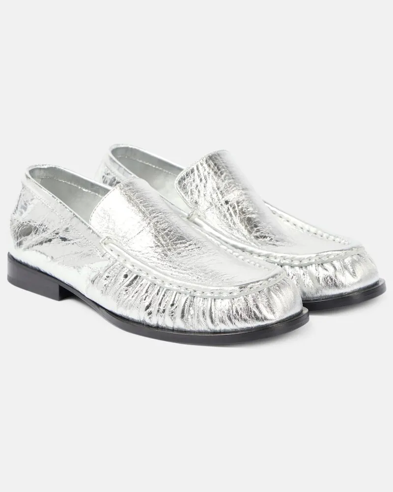 Dries van Noten Loafers aus Metallic-Leder Silber