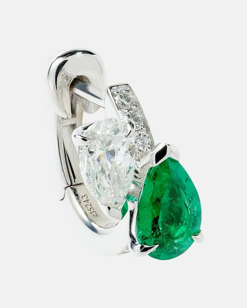 Repossi Einzelner Ohrring Serti sur Vide aus 18kt Weißgold mit Diamanten und Smaragd Metallic