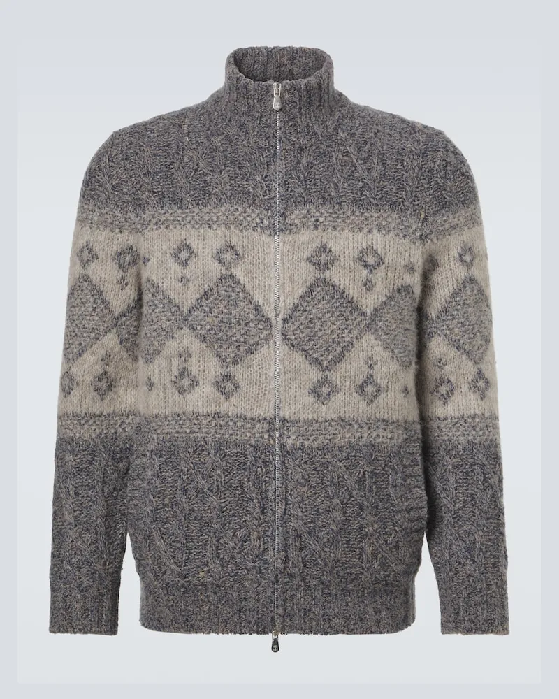 Brunello Cucinelli Cardigan aus Wolle, Seide und Kaschmir Blau
