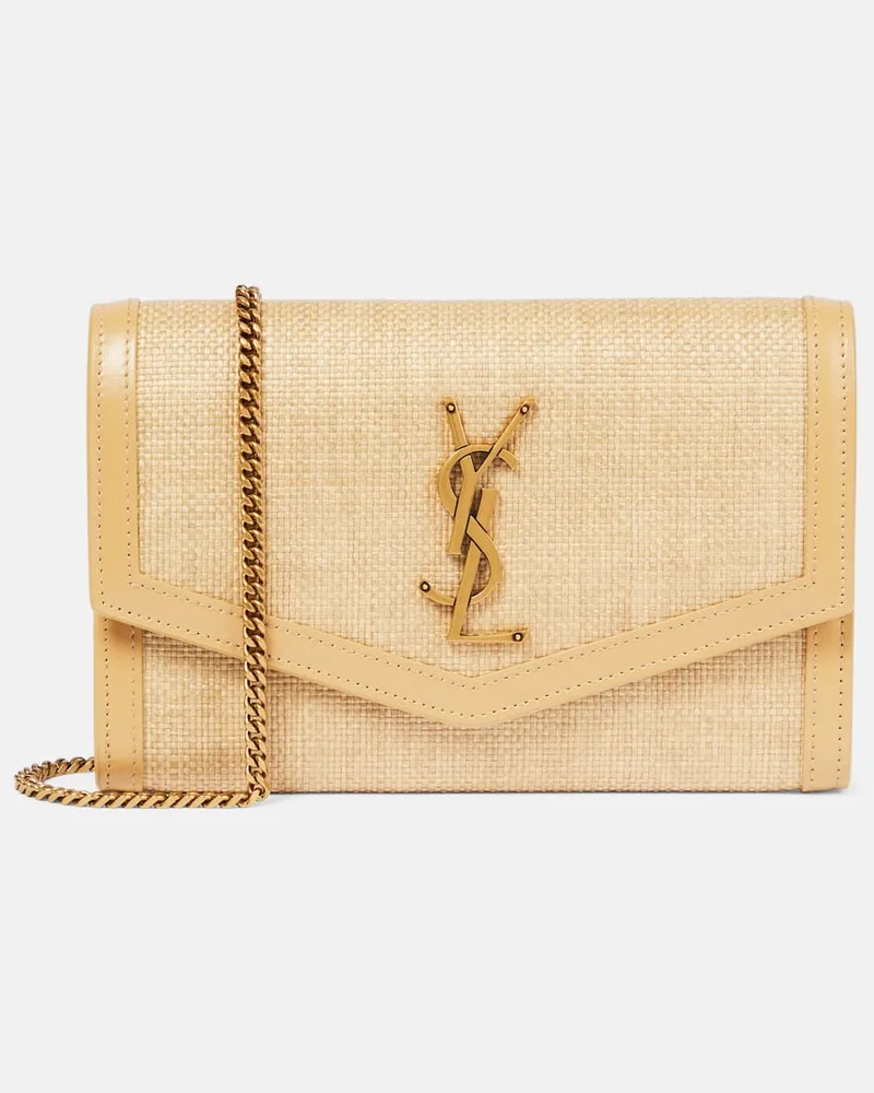 Saint Laurent Portemonnaie mit Kettenriemen Uptown aus Raffiabast Neutral