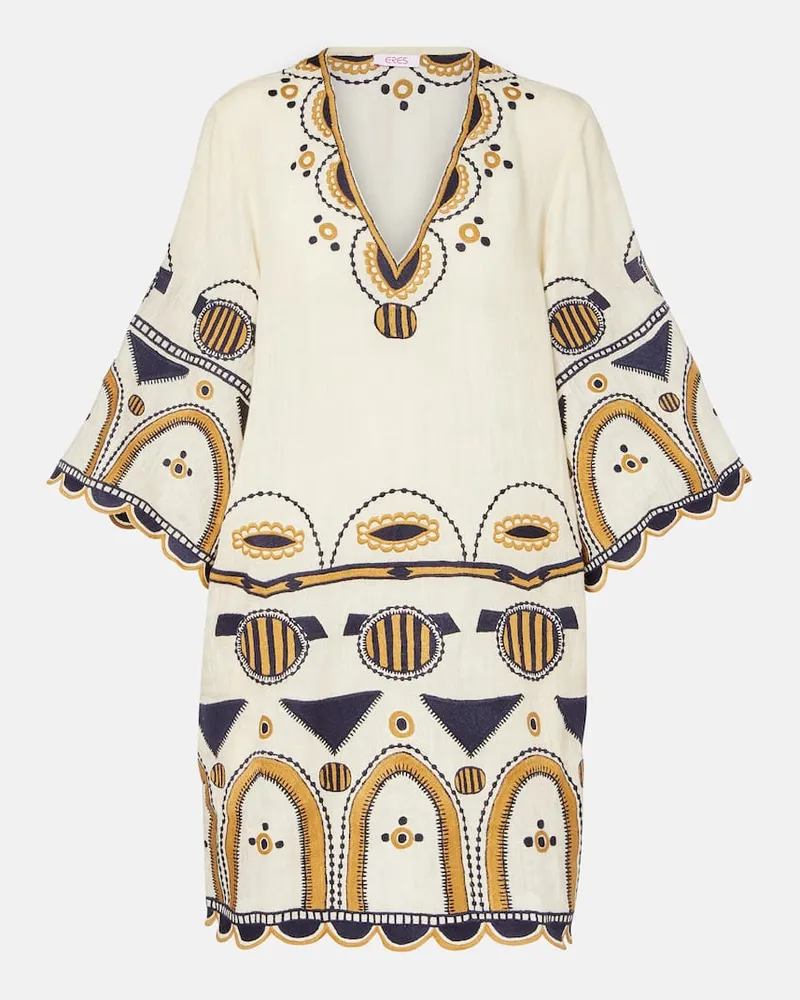 Eres Besticktes Minikleid Medallion aus Leinen Beige