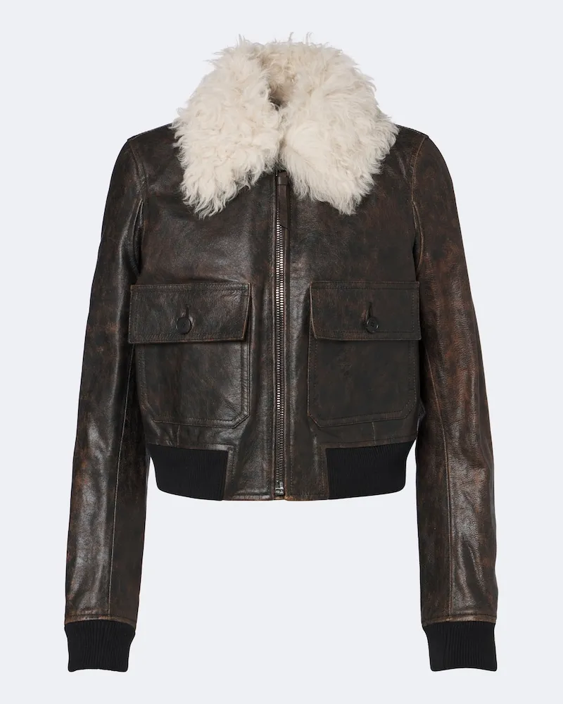 Fendi Jacke aus Leder mit Shearling Braun