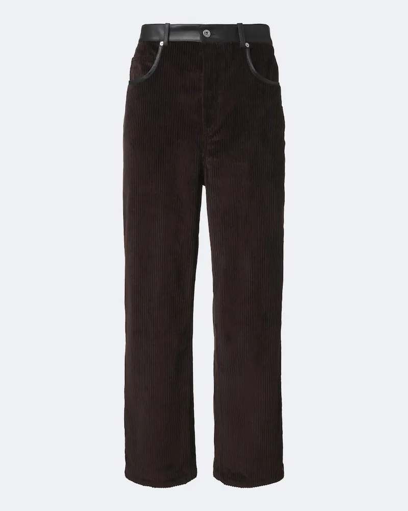 Bottega Veneta Gerade Hose aus Baumwoll-Cord mit Leder Braun