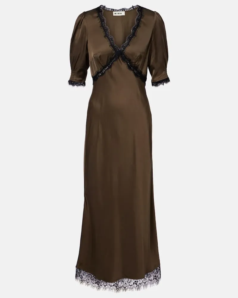 RIXO Midikleid Annina aus Satin mit Spitze Grün