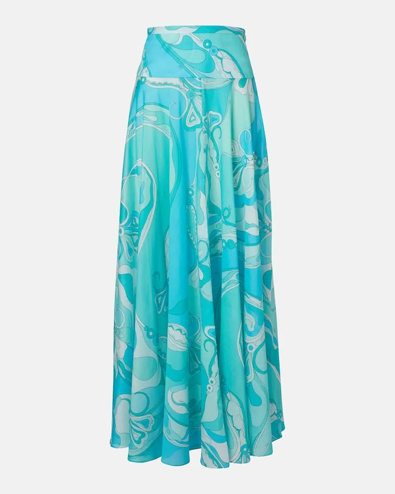 Emilio Pucci High-Rise-Maxirock Orchidee aus Baumwolle Blau