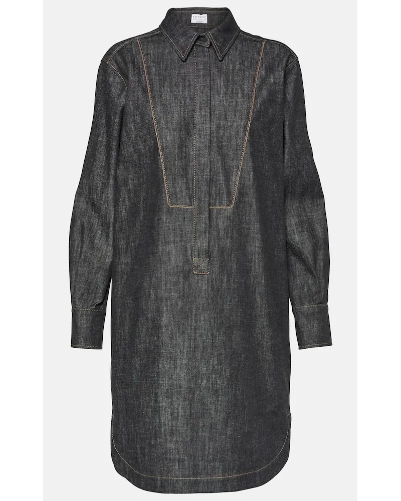 Brunello Cucinelli Hemdblusenkleid aus Denim Schwarz