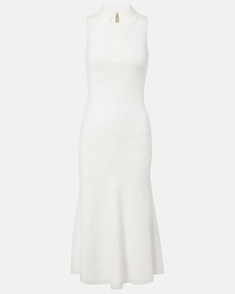Victoria Beckham Midikleid Mira aus Rippstrick Weiß