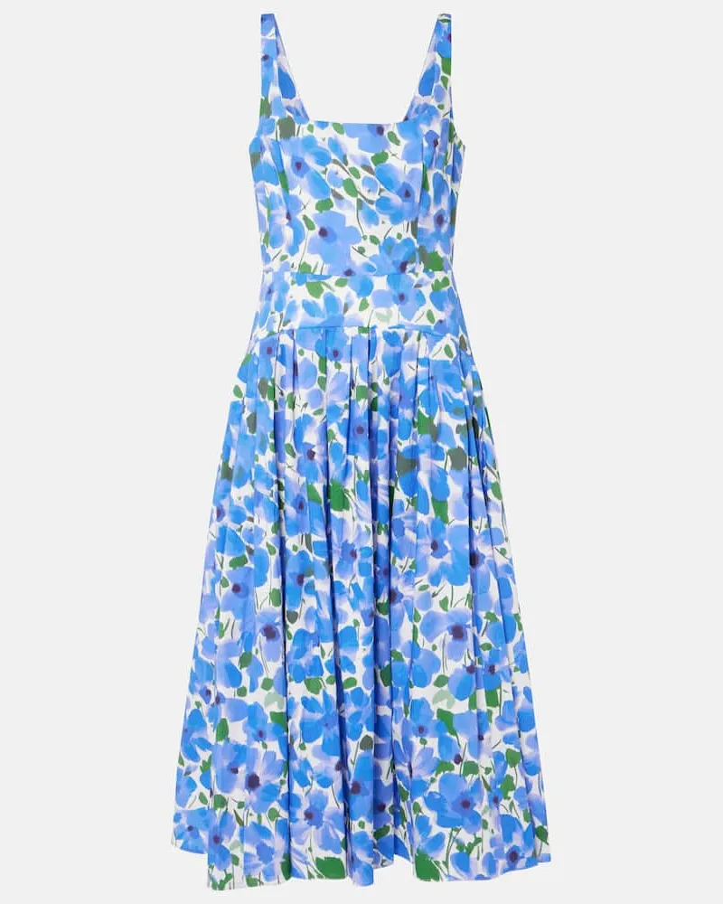 Carolina Herrera New York Midikleid aus einem Baumwollgemisch Blau