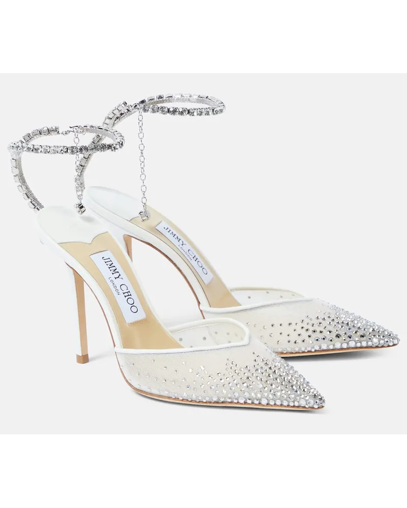 Jimmy Choo Pumps Saeda 100 aus Satin mit Kristallen Weiss