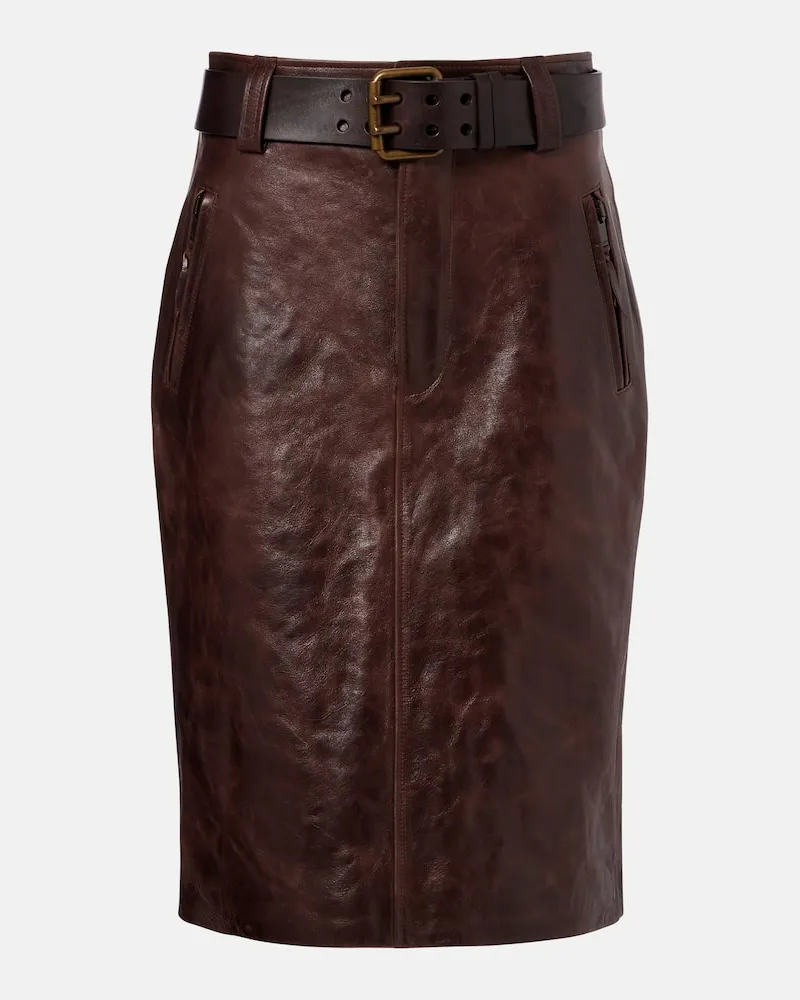 Saint Laurent Bleistiftrock aus Leder Braun