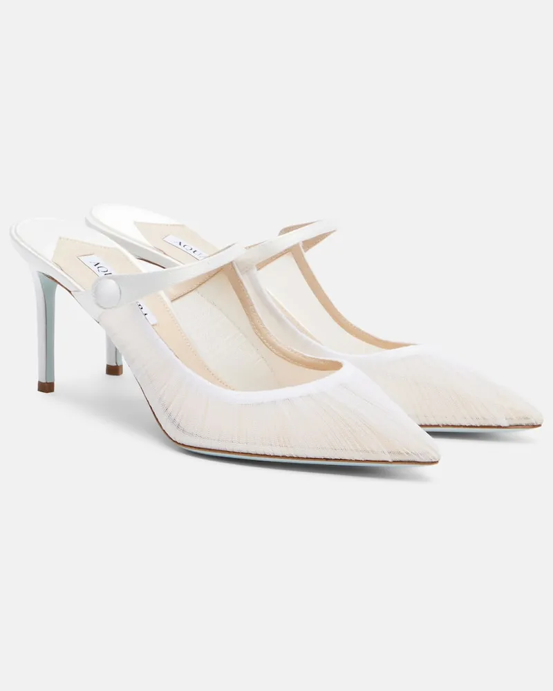 Aquazzura Mules Voile 75 aus Tüll mit Satin Weiß