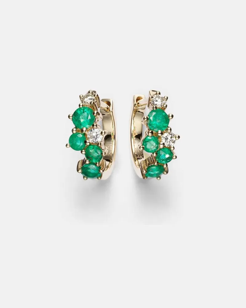 Sydney Evan X Wicked Ohrringe Emerald City aus 14kt Gelbgold mit Diamanten und Smaragden Grün