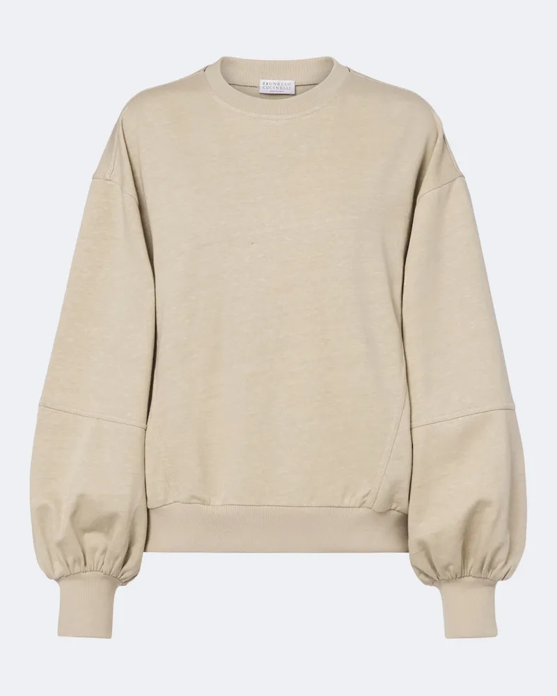 Brunello Cucinelli Sweatshirt aus Baumwolle und Leinen Beige