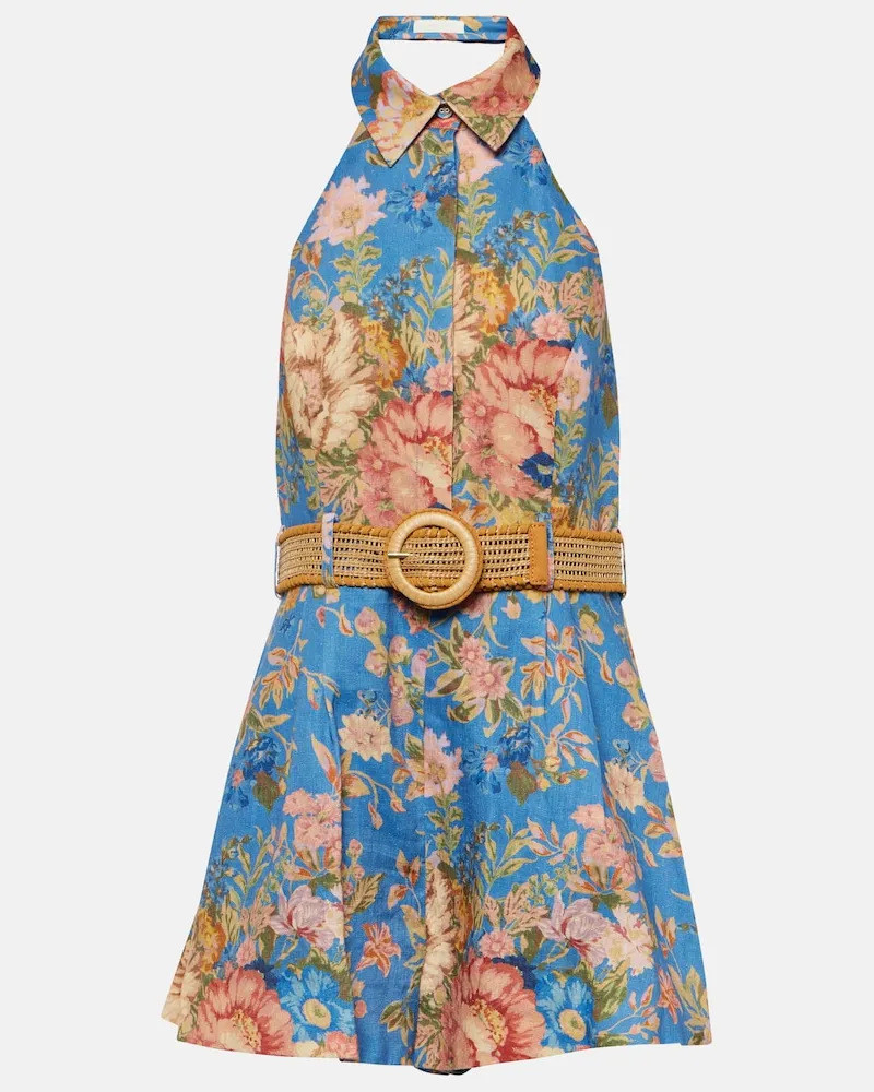 Zimmermann Bedruckter Playsuit August aus Leinen Blau