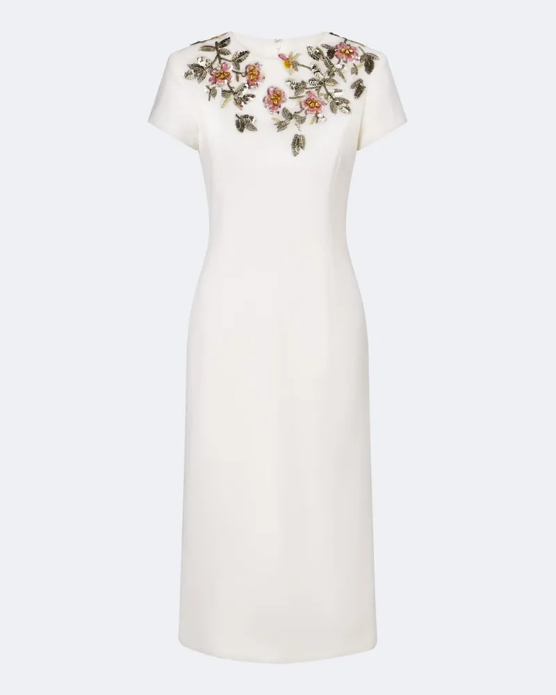 Oscar de la Renta Verziertes Cocktailkleid aus einem Wollgemisch Weiß