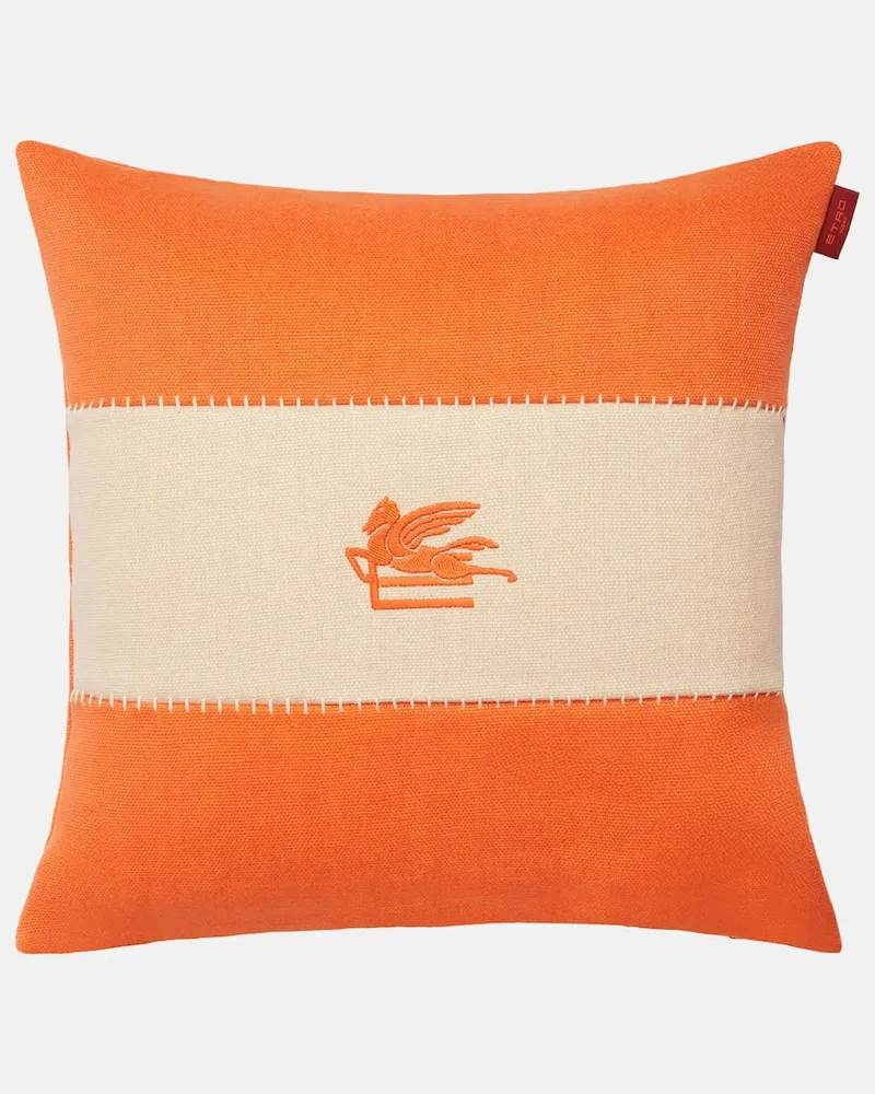 Etro Besticktes Kissen Pegaso aus Leinen Orange