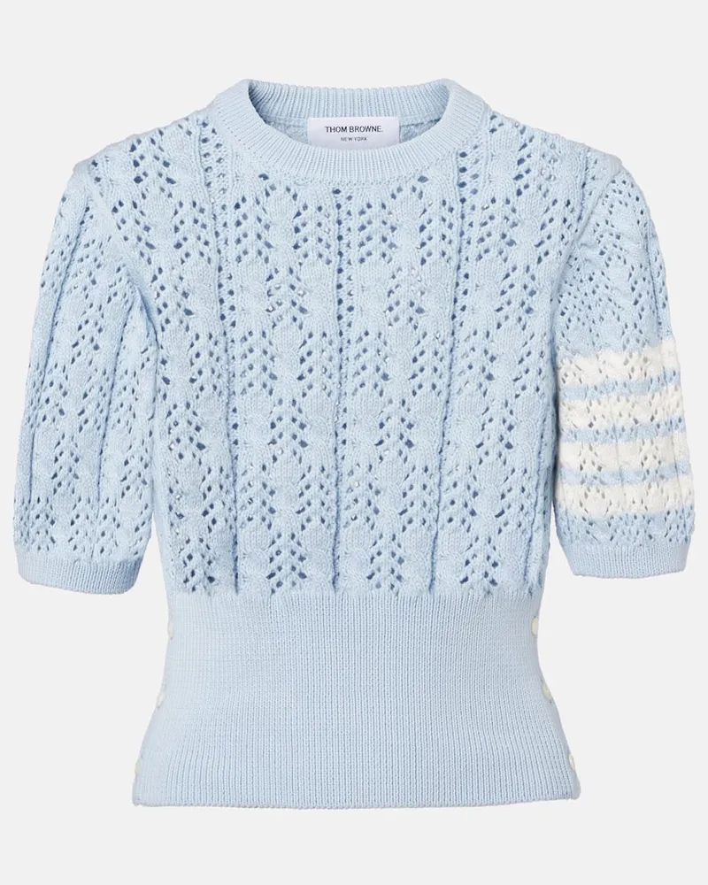 Thom Browne Top 4-Bar aus Pointelle-Strick Blau