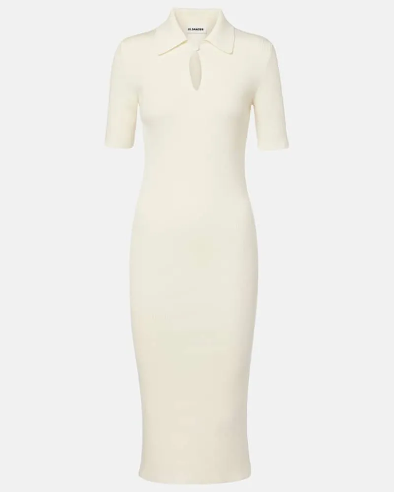 Jil Sander Midikleid aus Wolle Weiß