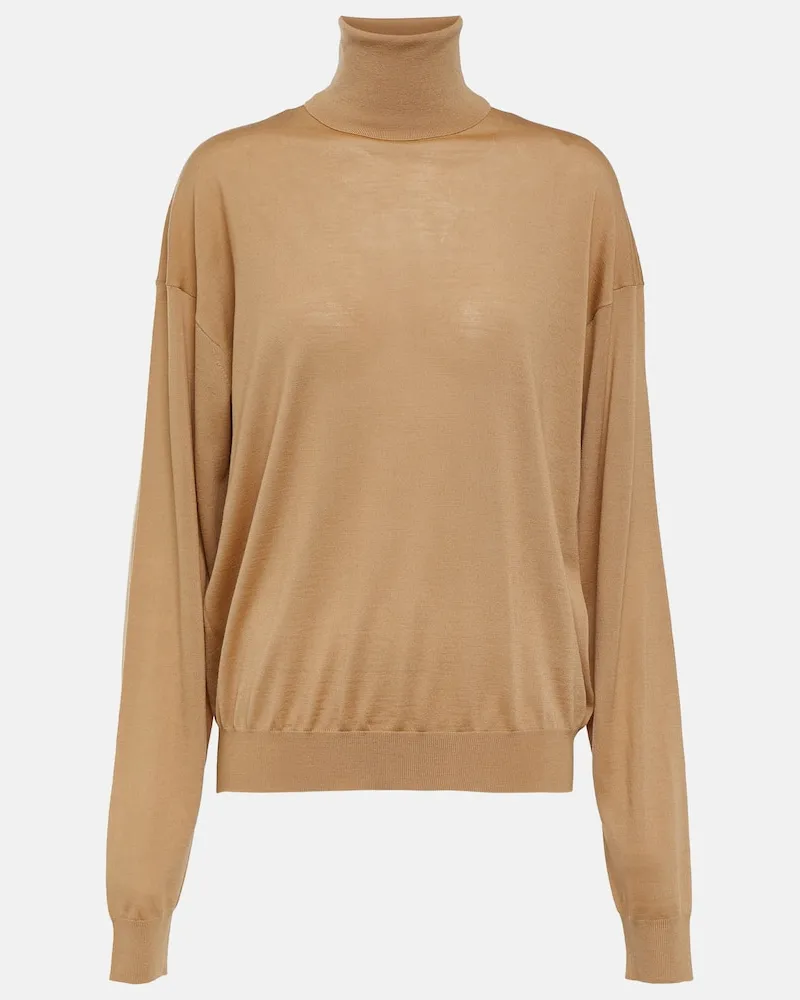 Saint Laurent Rollkragenpullover aus Schurwolle Beige