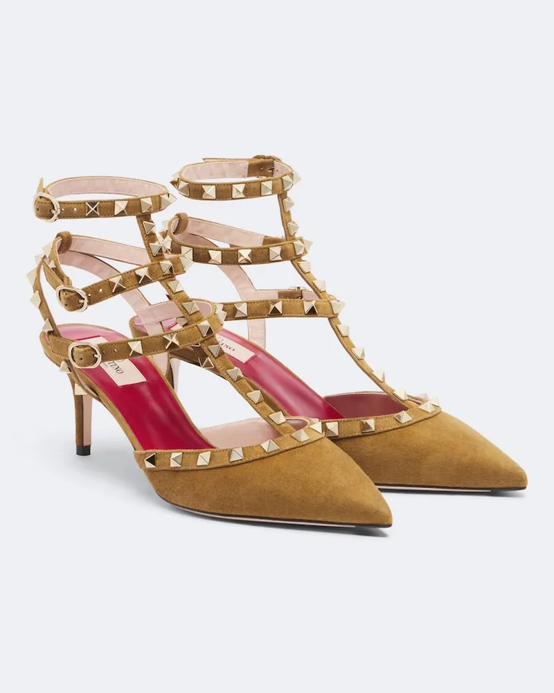 Valentino Garavani Pumps Rockstud aus Veloursleder Beige