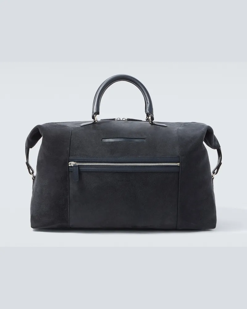 Kiton Weekender aus Veloursleder mit Leder Blau
