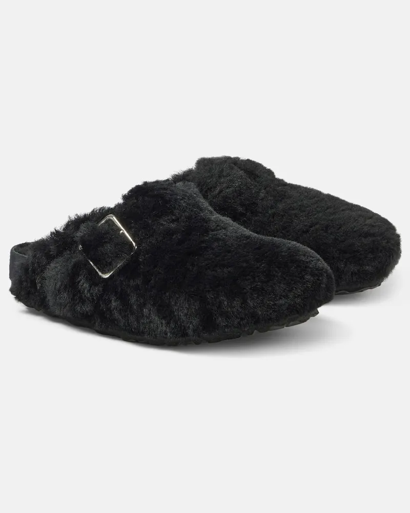 Birkenstock Slippers Boston aus Shearling Schwarz