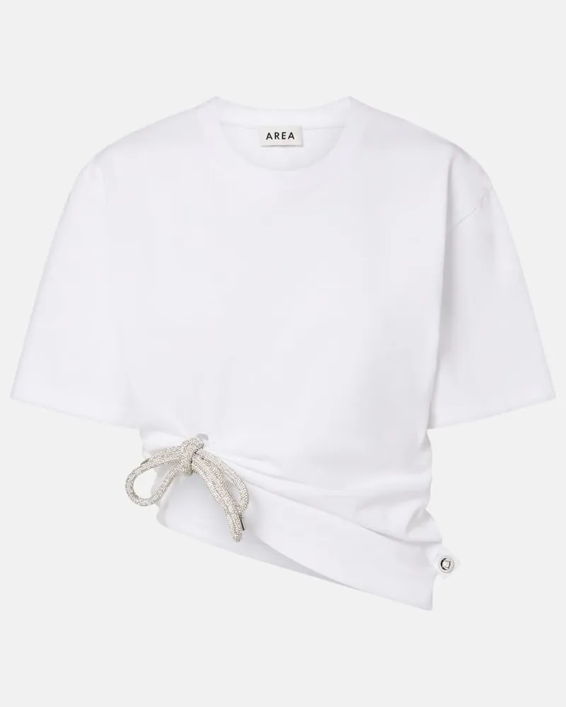 Area T-Shirt aus Baumwoll-Jersey mit Kristallen Weiß