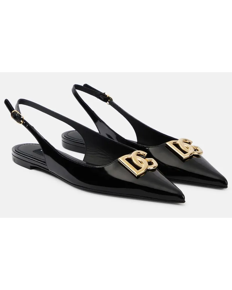 Dolce & Gabbana Slingback-Ballerinas DG aus Lackleder Schwarz