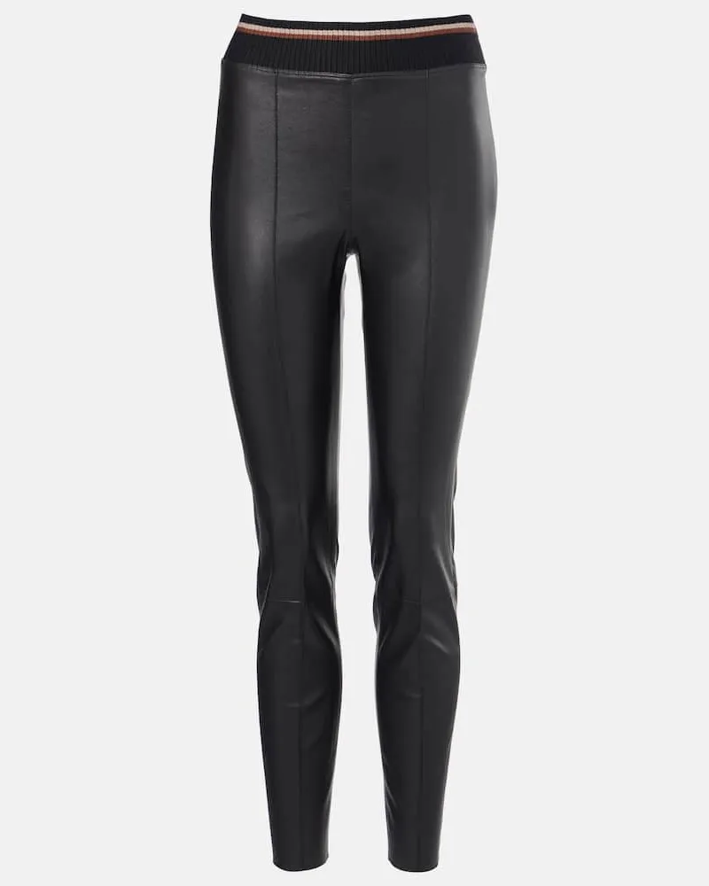 Brunello Cucinelli Schmale Hose aus Leder Schwarz