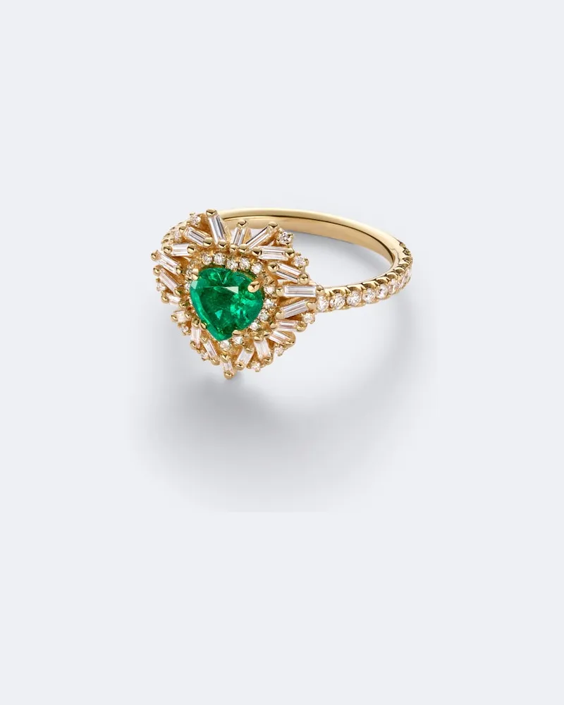 Suzanne Kalan Ring aus 18kt Gelbgold mit Diamanten und Smaragd Gold