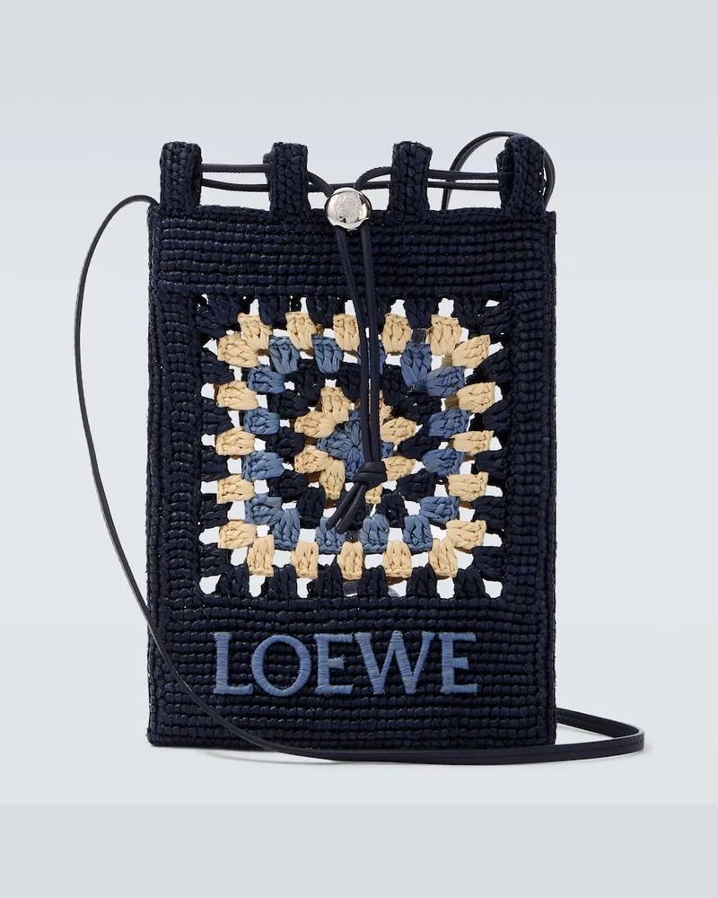 Loewe Paula's Ibiza Etui mit Riemen aus Raffiabast Blau