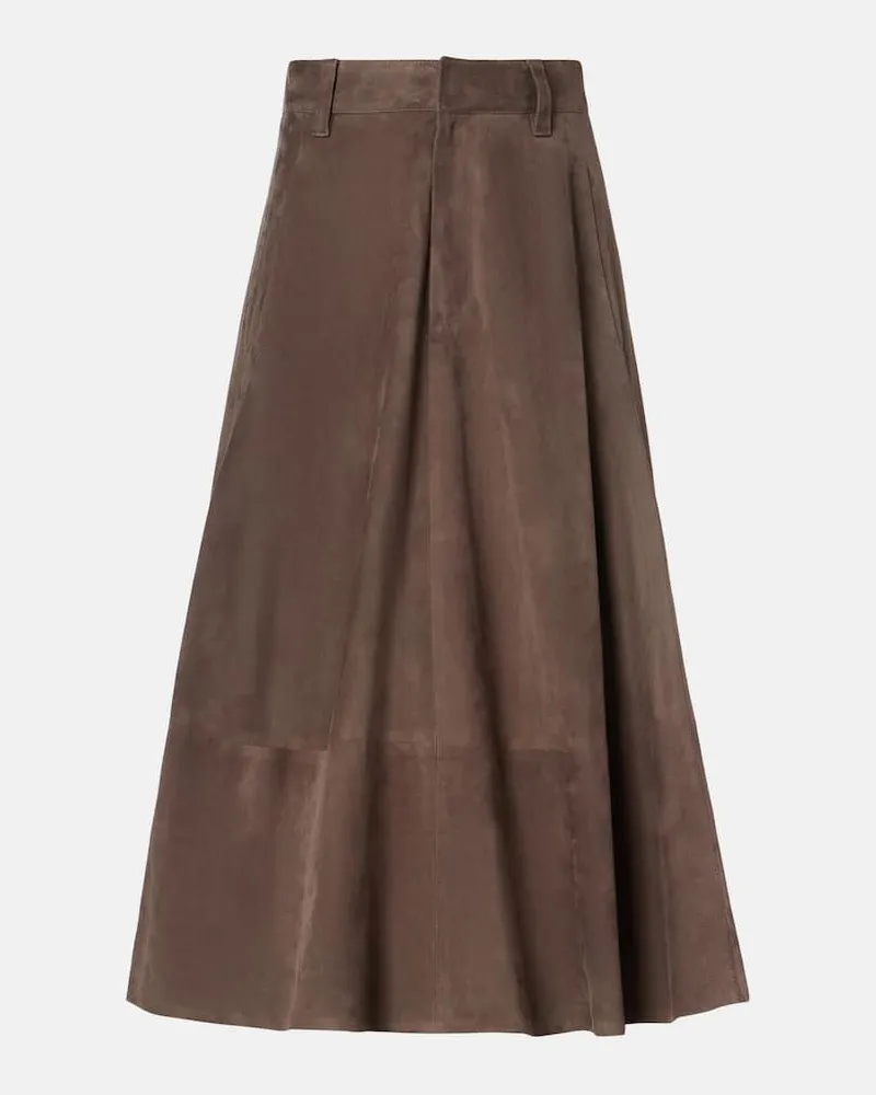 Brunello Cucinelli Midirock aus Veloursleder Grau