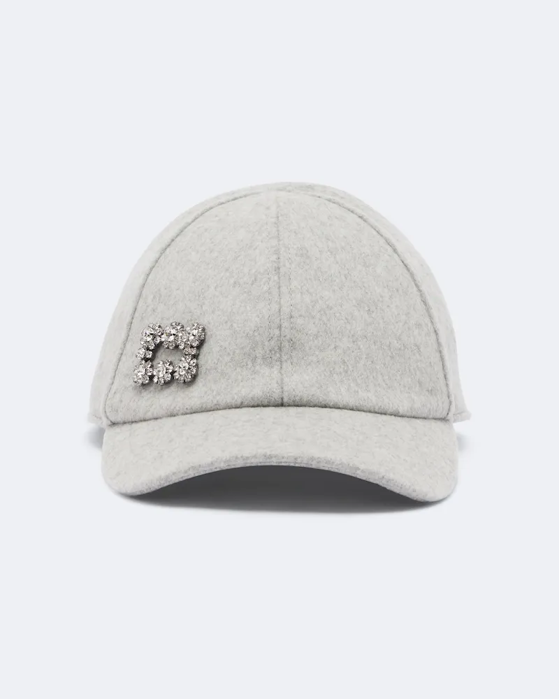 Roger Vivier Baseballcap aus Wolle und Kaschmir mit Kristallen Grau