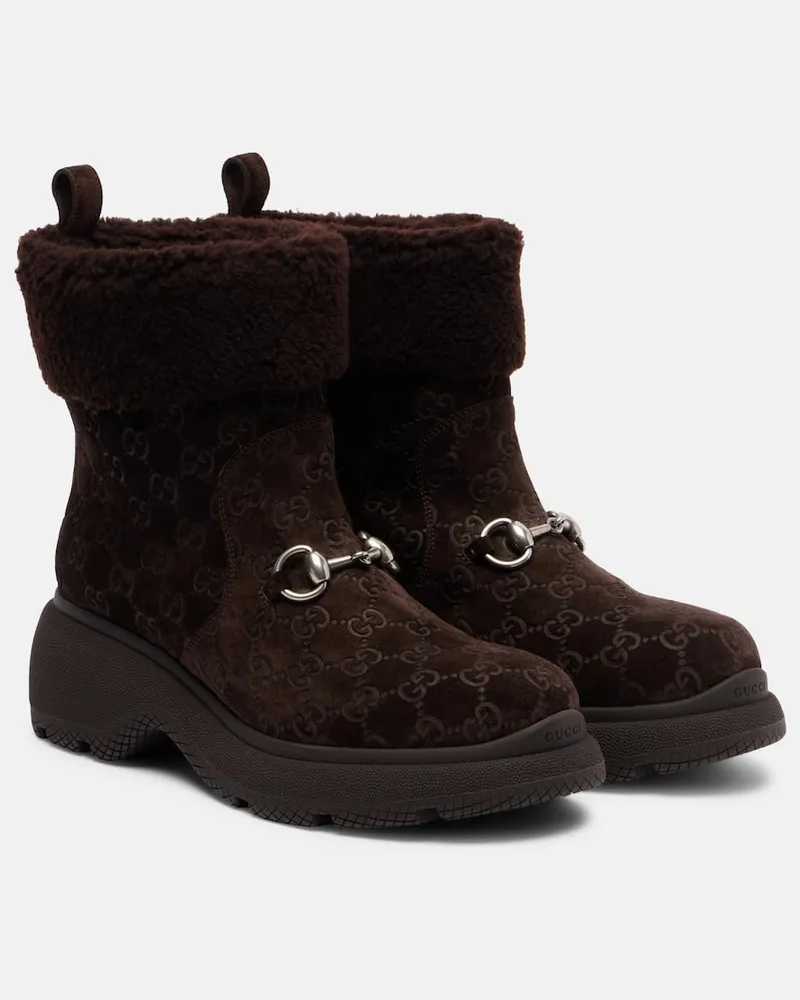 Gucci Ankle Boots Yaga GG aus Veloursleder Braun
