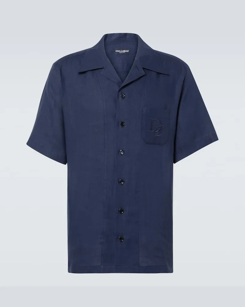 Dolce & Gabbana Hemd DG aus Leinen Blau