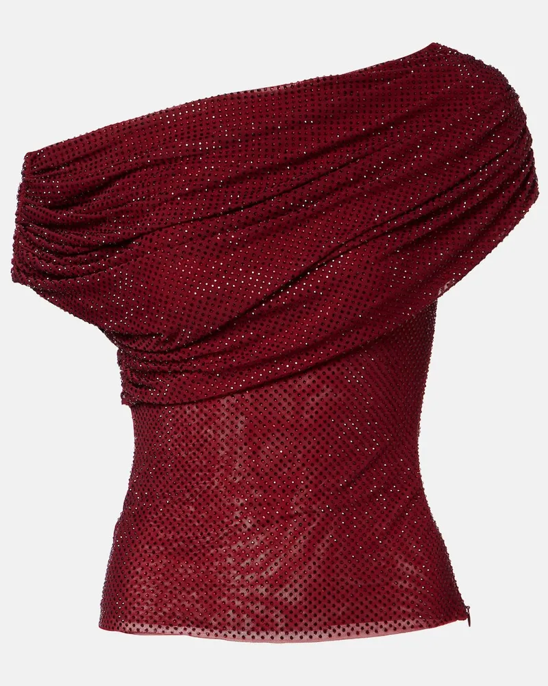 Self-Portrait Top aus Mesh mit Pailletten Burgund