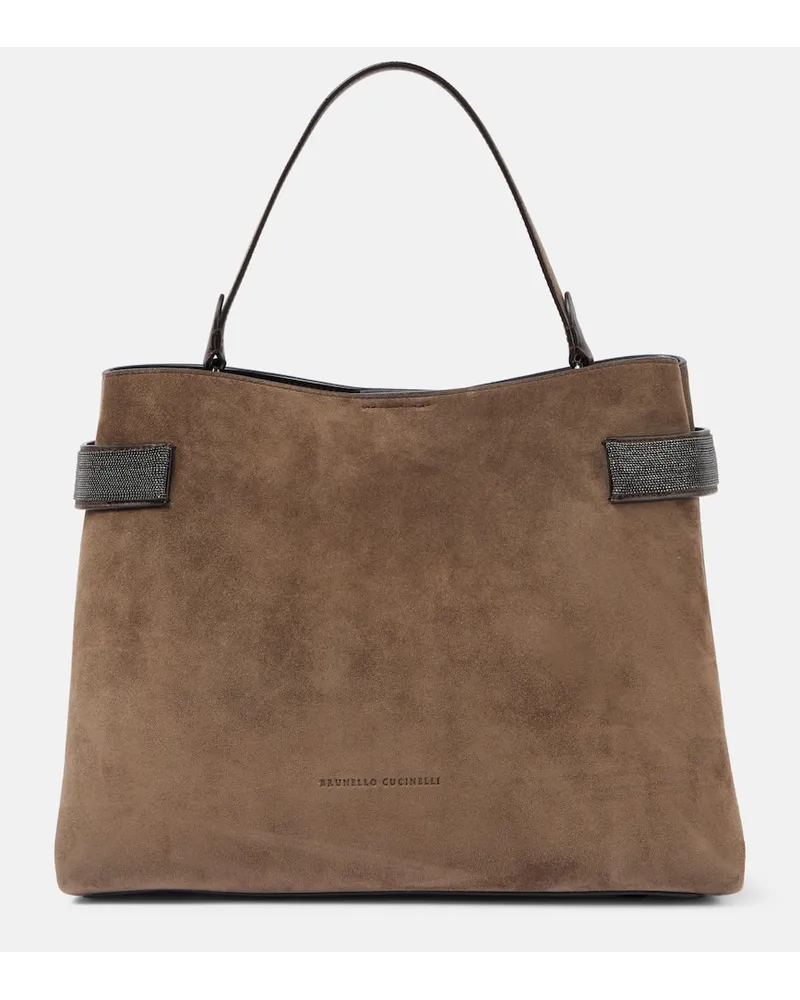 Brunello Cucinelli Tote aus Veloursleder Beige