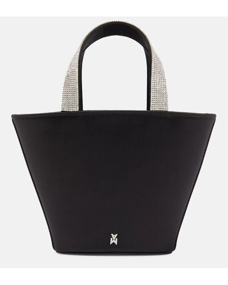 Amina Muaddi Verzierte Bucket Bag Rih aus Satin Schwarz
