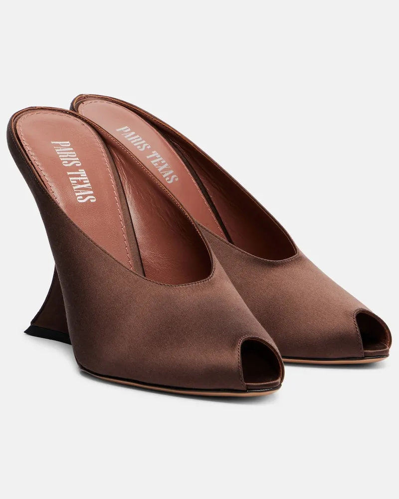 Paris Texas Wedge-Pantoletten Nina 105 aus Satin Braun