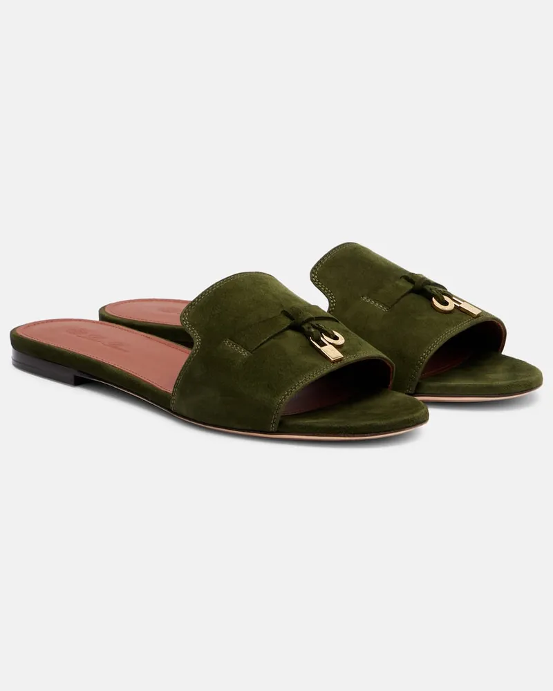Loro Piana Pantoletten Summer Charms aus Veloursleder Grün