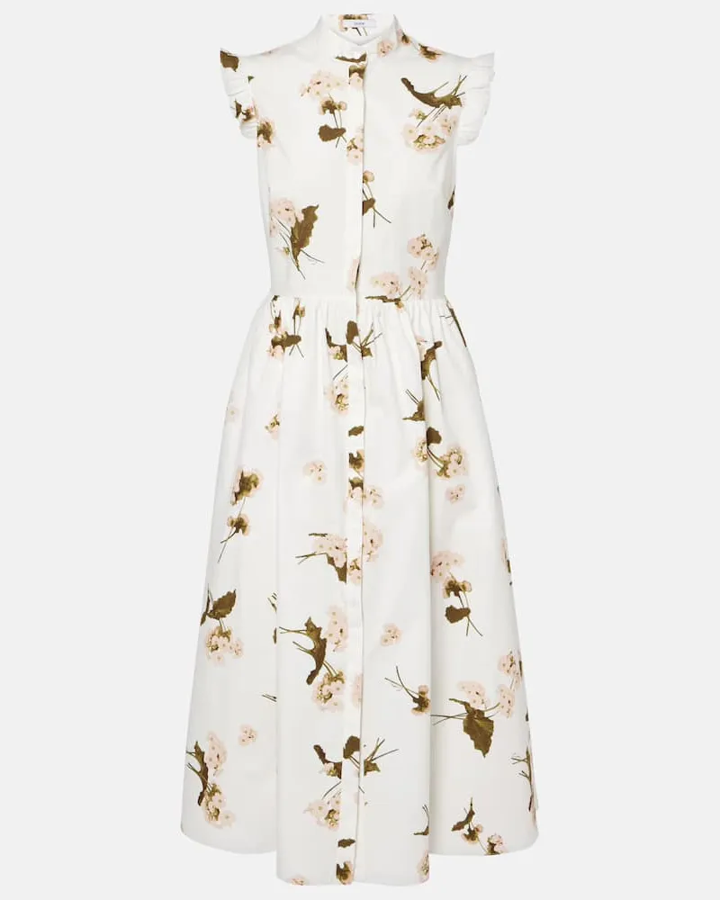 Erdem Bedrucktes Midikleid aus Baumwollpopeline Weiß