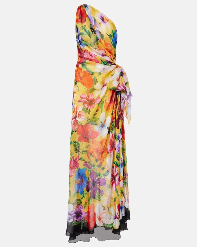 Dolce & Gabbana One-Shoulder-Robe aus Seidenchiffon Multicolor