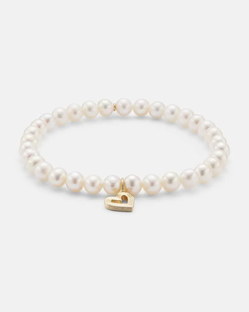 Sydney Evan Armband Fluted Heart aus Süßwasserperlen mit 14kt Gelbgold Gold